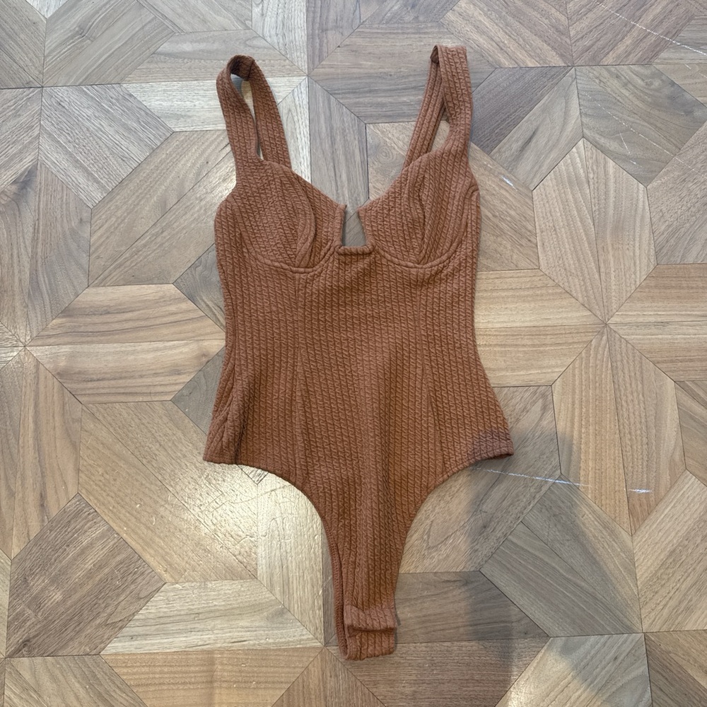 Brown Ribbed Bodysuit